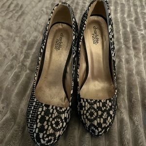 Charlotte Russe black and white lace pumps